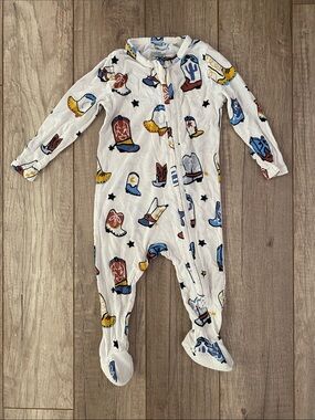 Angel Dear White Cowboy Boot Print Footed Two Way Zipper Pajamas